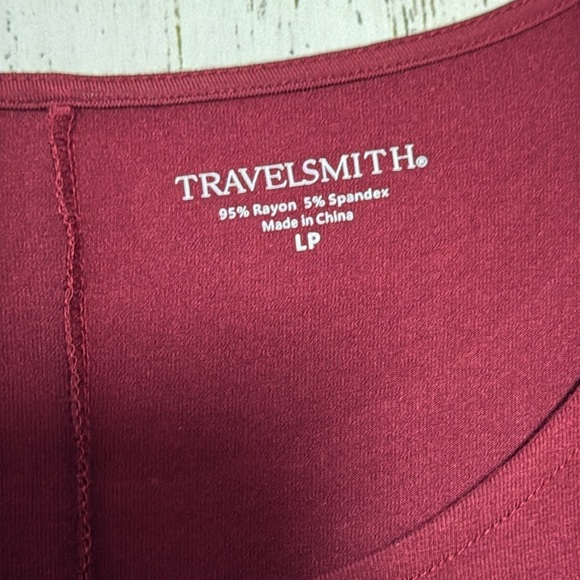 Travelsmith Burgundy Red Rayon Spandex Long Sleeve Dress Size Large Petite - Picture 2 of 4